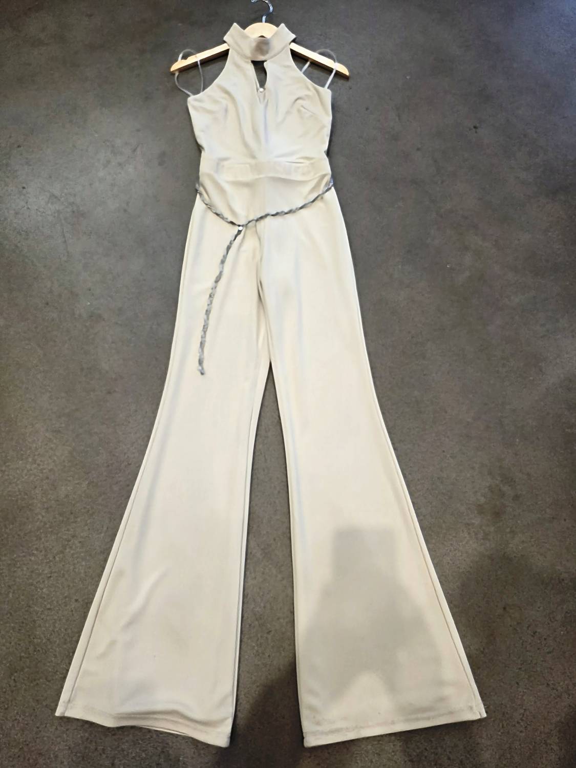 Sheri Bodell Women's Mock Neck Key Hole Jumpsuit in sand - women's pants