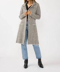 Lovestitch - Herringbone Long Sleeve Button Front Coatigan