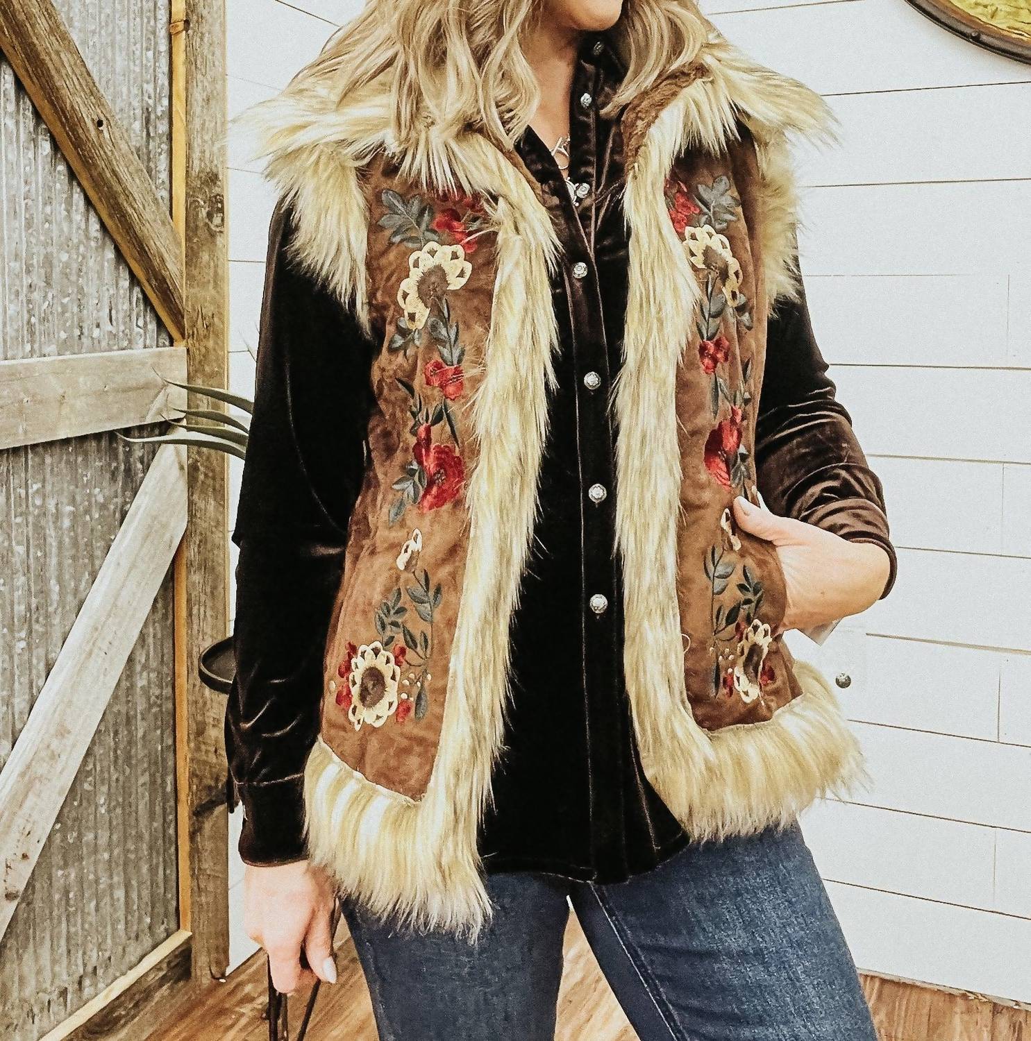 Tasha Polizzi - Chateau Embroidered Faux Suede And Fur Vest
