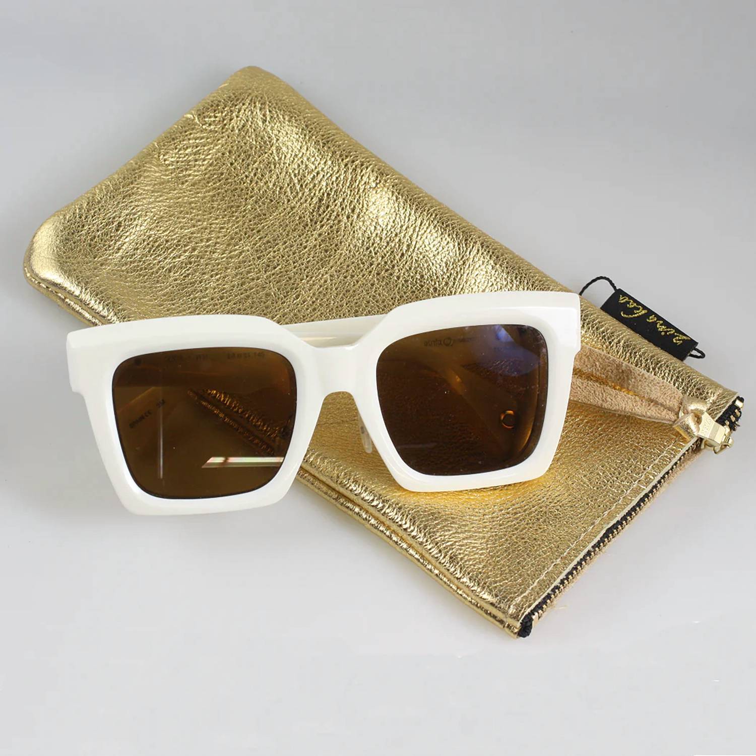 Zina Kao Women's Leather Eyeglass Zip Pouch in gold - women's bag
