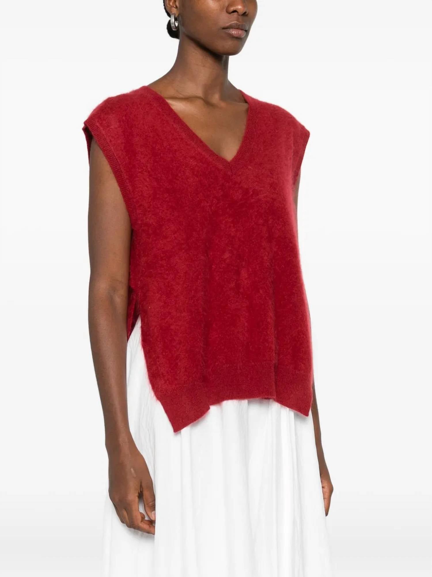 Absolut Cashmere Miriam V-neck Vest in cherry - women's jacket - alternate view