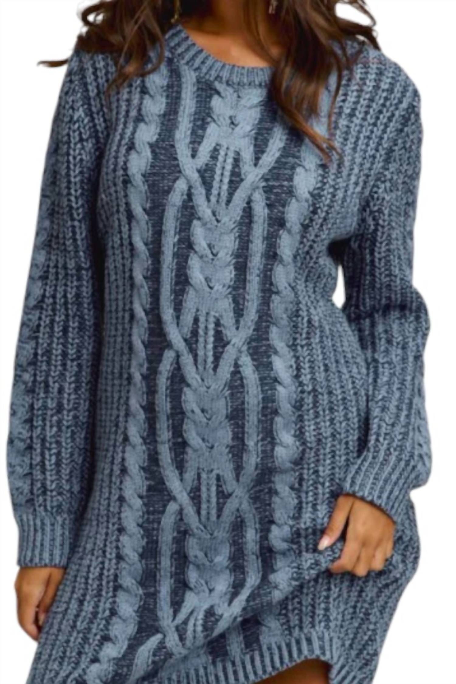 So Me - Alora Two Tone Cable Knit Sweater Dress