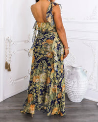 Surelymine - Floral Ruffle Maxi Dress with Slit