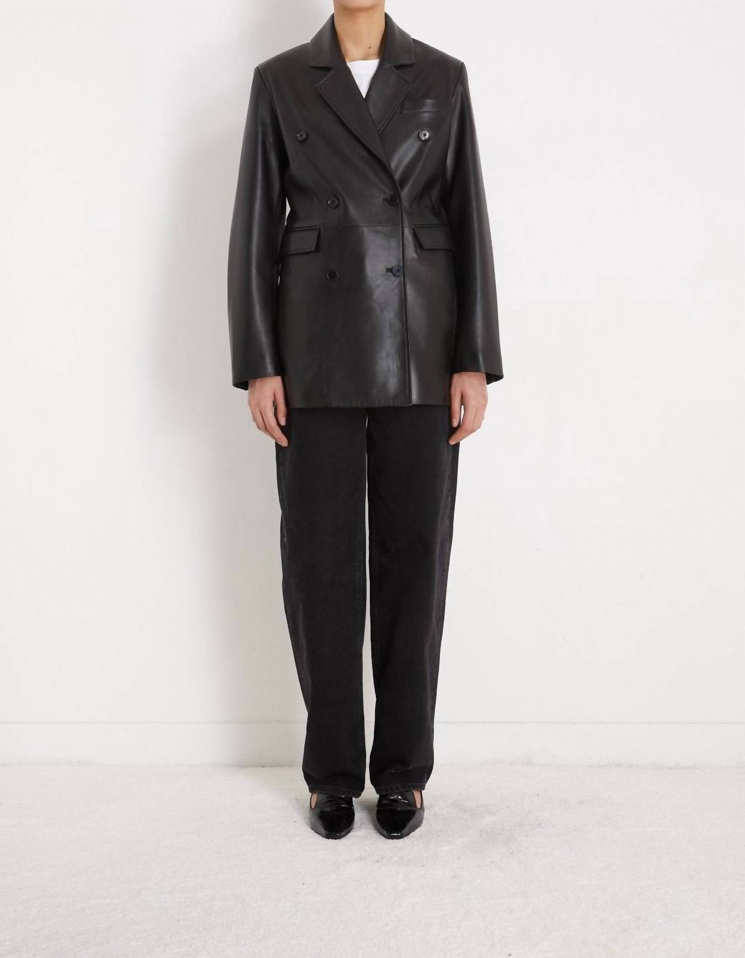 Loulou de Saison Benetra Heavy Leather Blazer in black - women's jacket