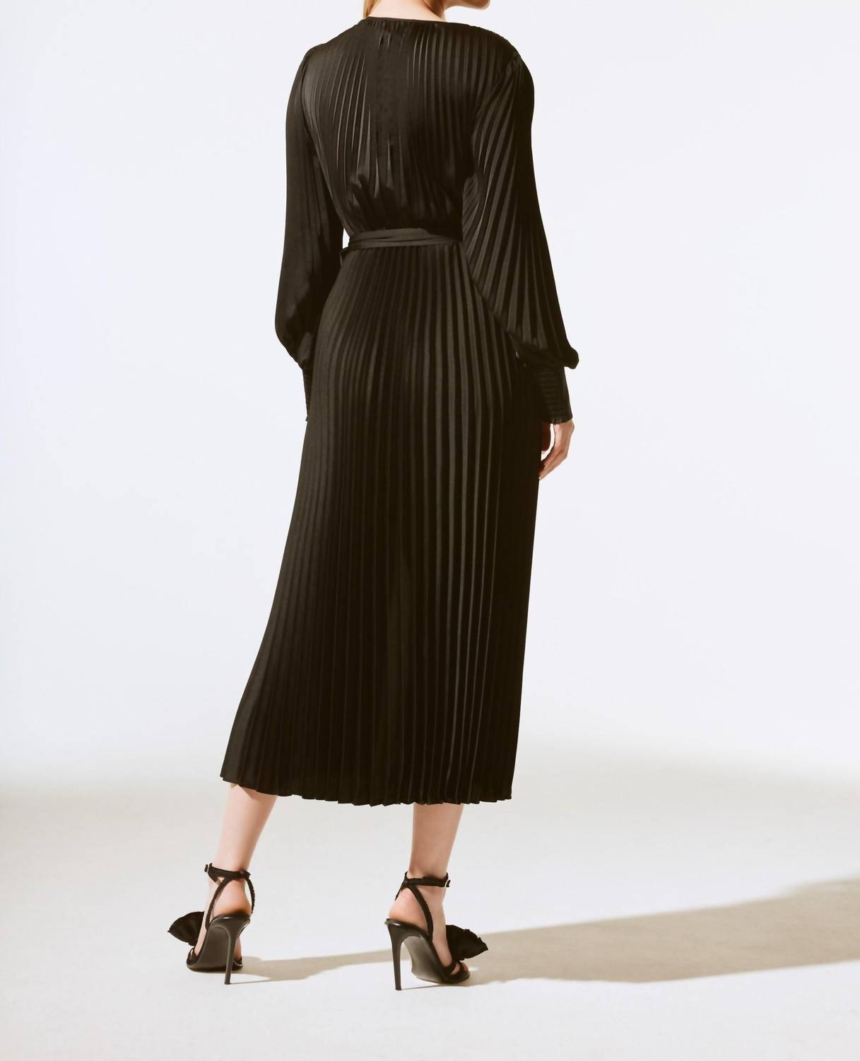 Joseph Ribkoff - Pleated Satin Belted Midi Wrap Dress