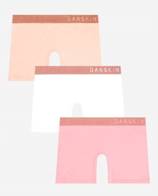 Danskin - Girls 3-pack Seamless Boyshort Underwear With Lurex Logo Band