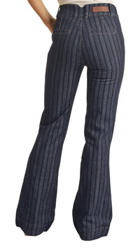 Rock & Roll Denim - Women's High Rise Striped Jacquard Trouser Jeans