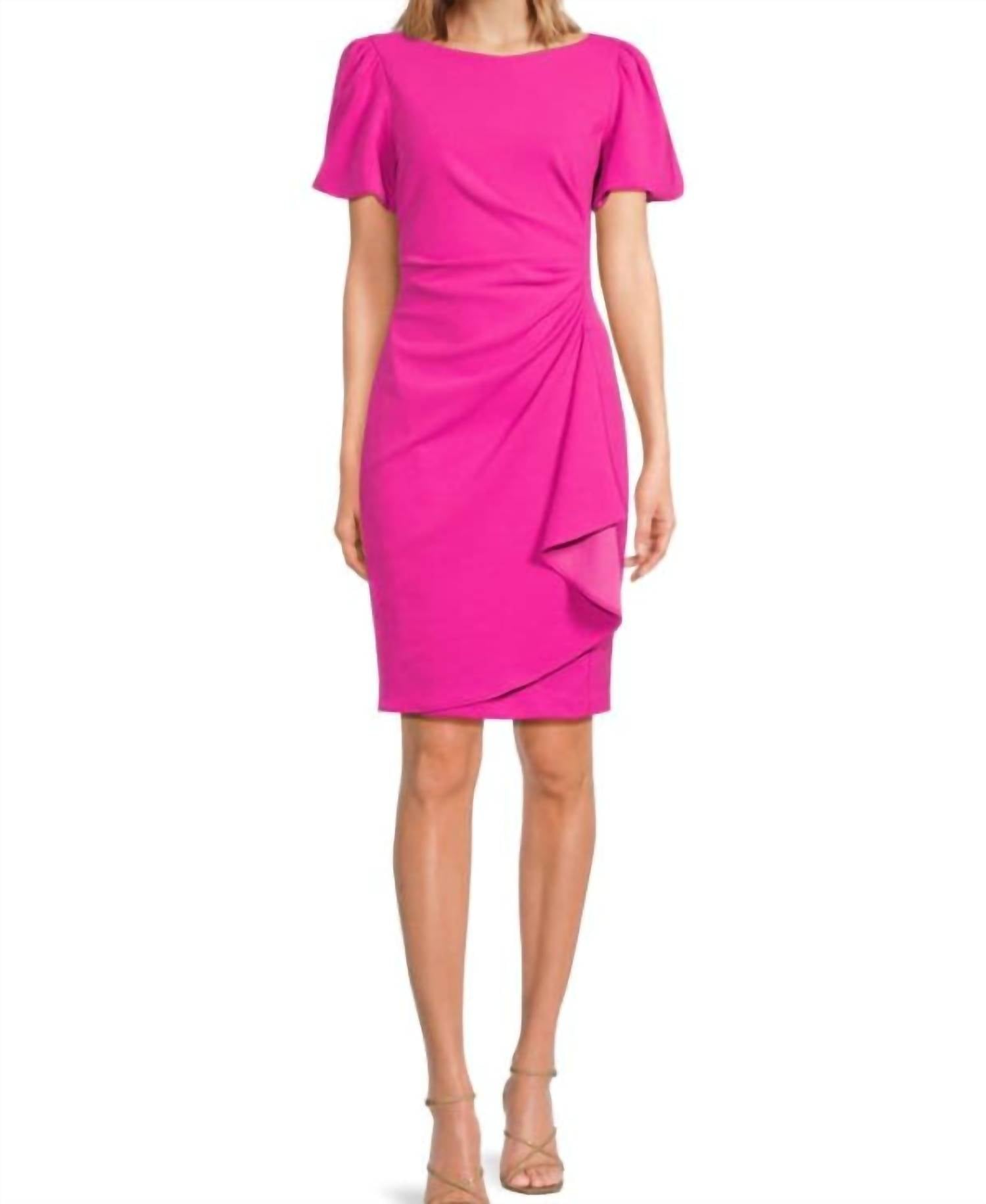 Dkny - Puff Sleeved Side-Ruched Dress