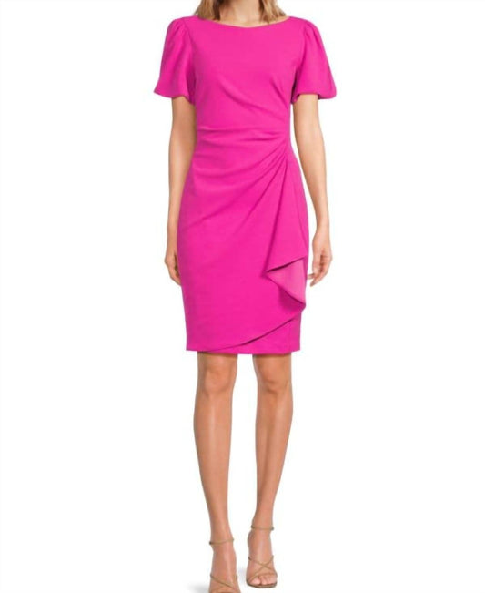 Dkny - Puff Sleeved Side-Ruched Dress