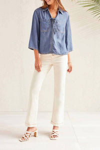 Tribal - Elbow Sleeve Blouse With Lace Up Front