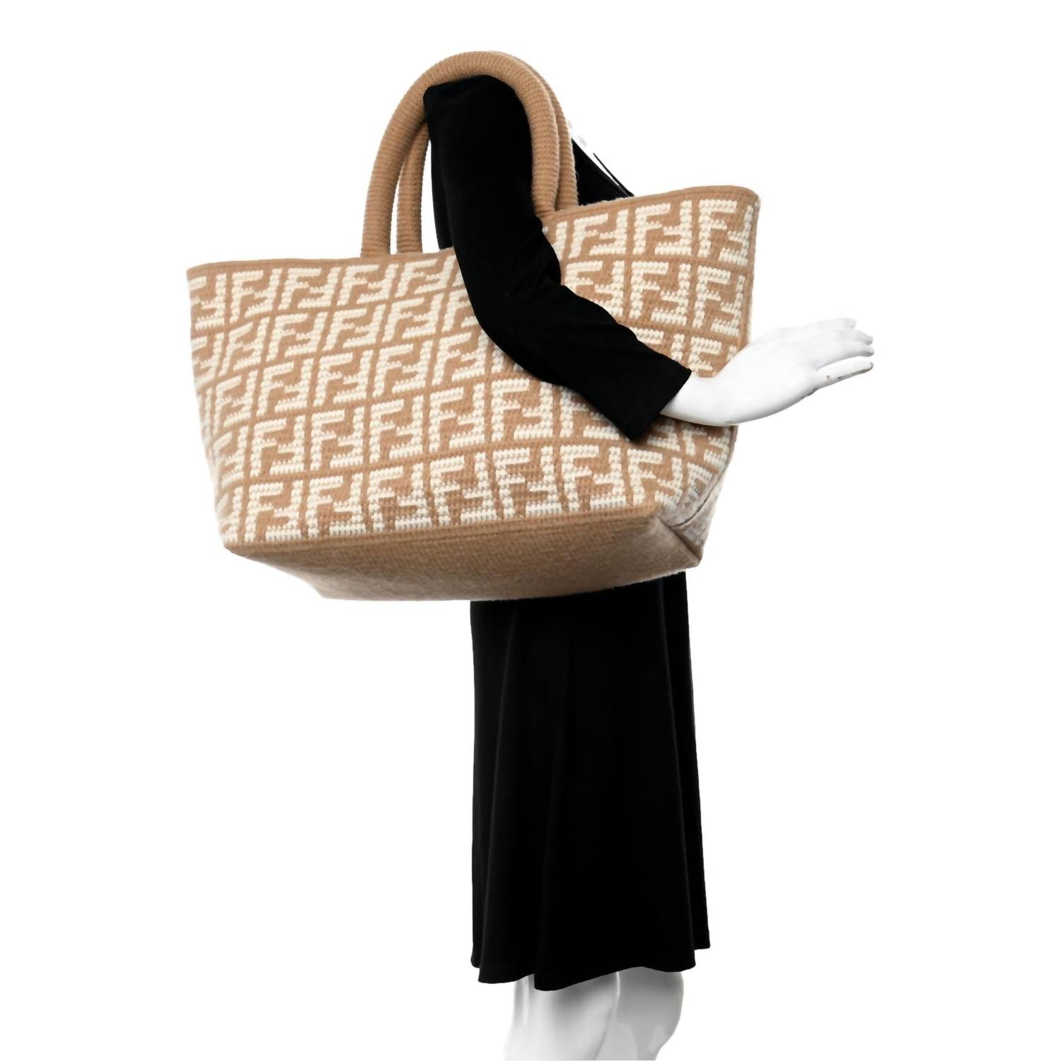 Fendi - Women's Ff Cammello Knitted Cashmere Large Shopper Tote Bag