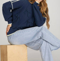 SHE + SKY Bow Detail Sweater Top in navy - women's sweater - view 4