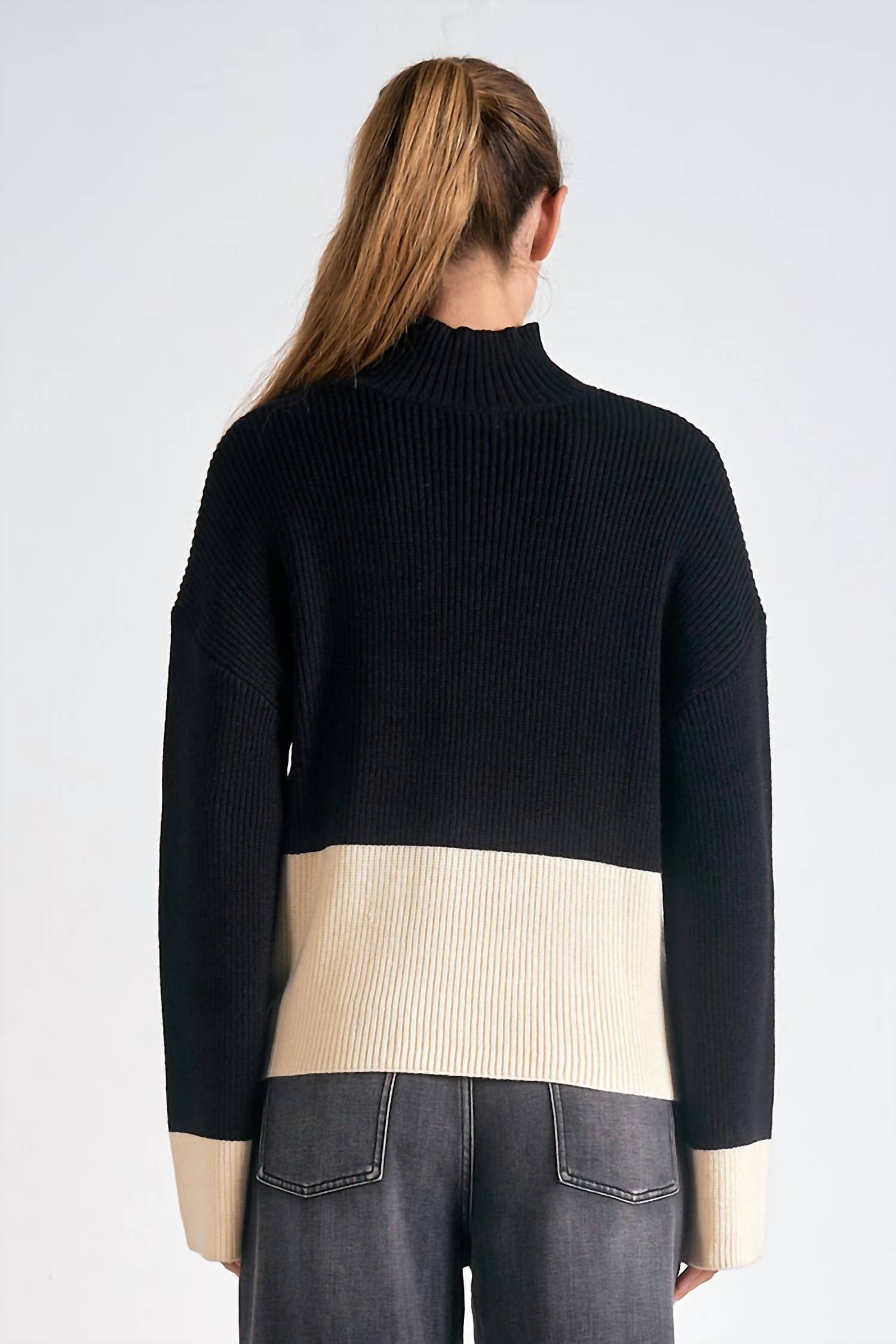 ELAN Mock Turtleneck Sweater in black - women's sweater - detail view