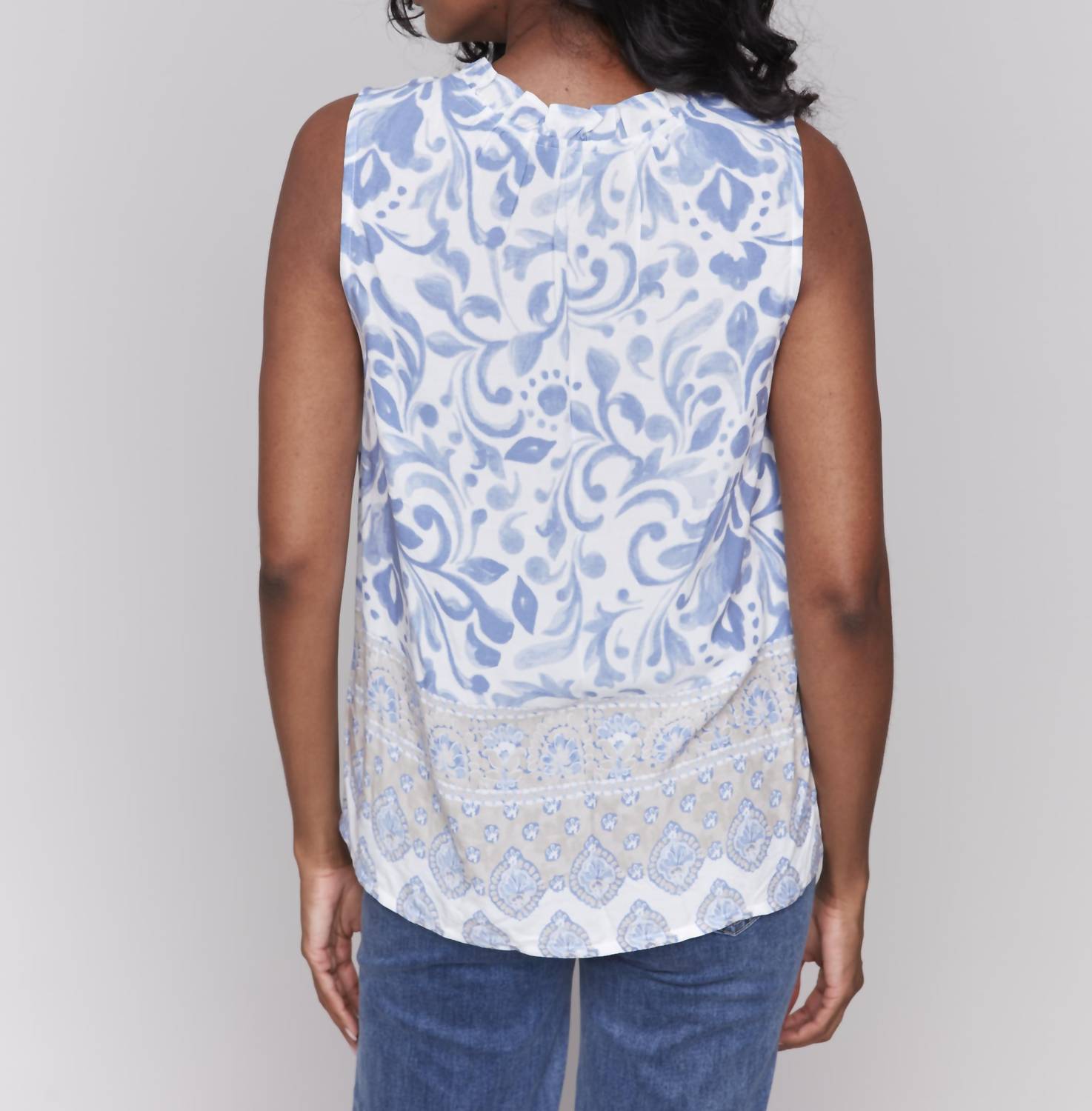 Charlie B - Lightweight Sleeveless Blouse With Ruffle Collar