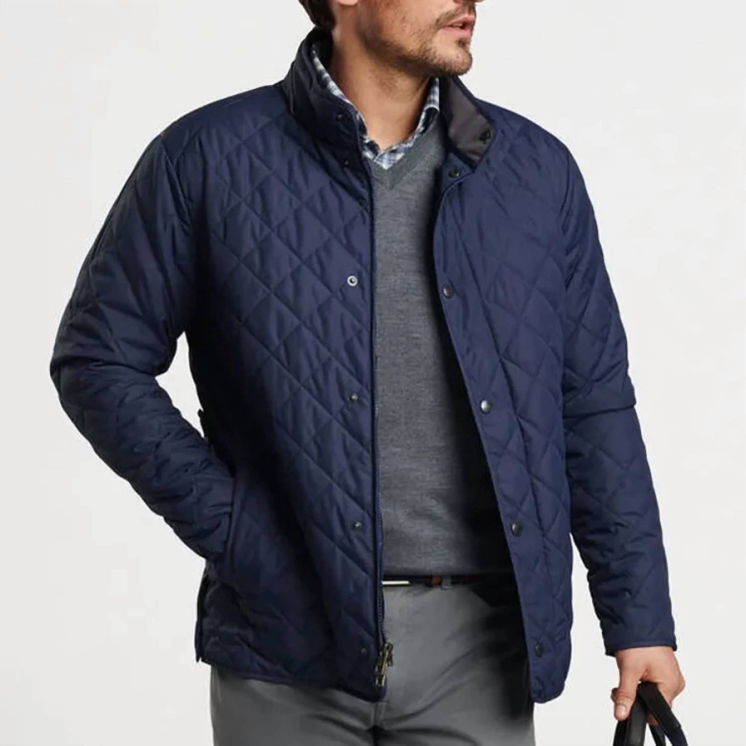 PETER MILLAR Suffolk Quilted Travel Coat in navy - men's jacket
