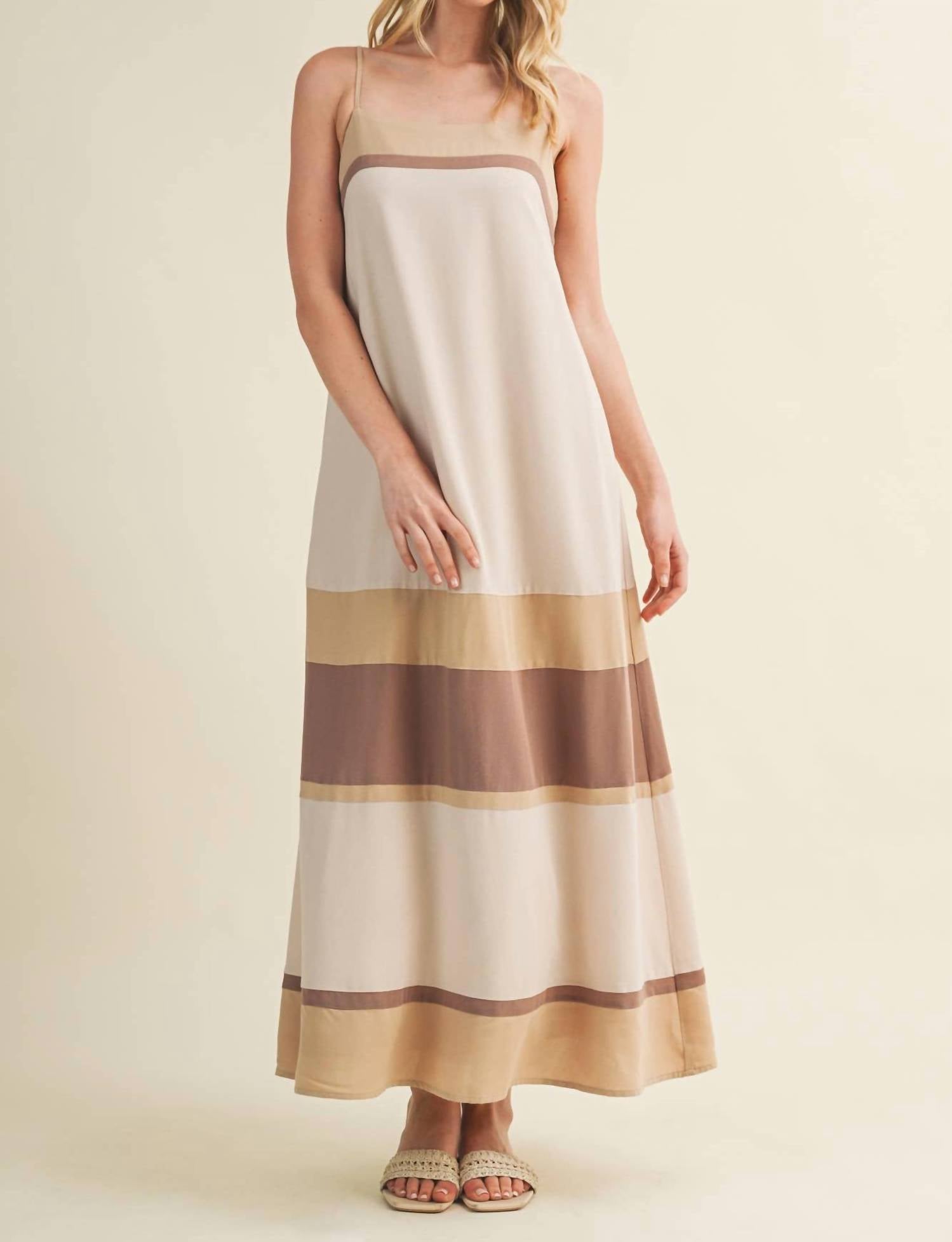 Mustard Seed Color Blocked Maxi Dress in taupe multi - women's dress - detail view