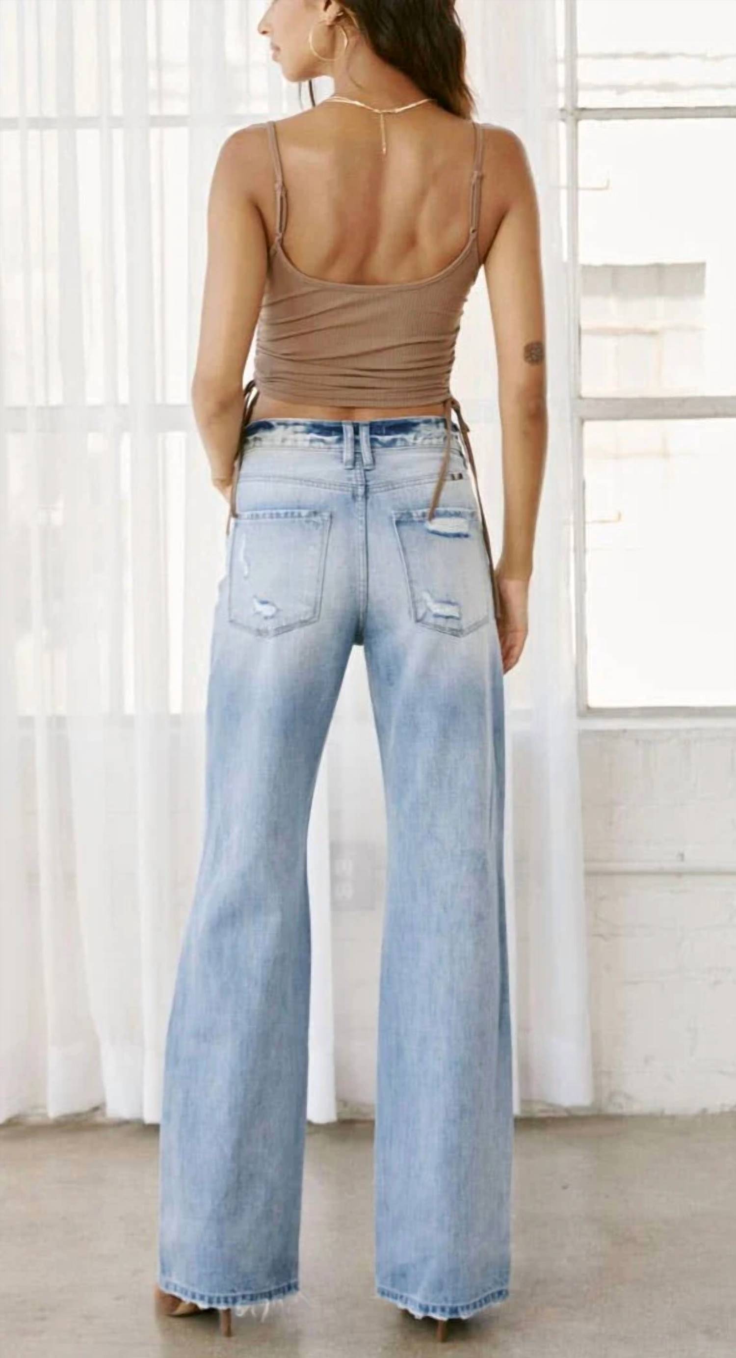 Kancan - High Rise Flare Distressed Jeans