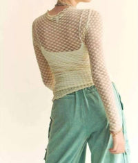 DAVI & DANI Delicate Dot Lace Mesh Layering Top in cream - women's long sleeve top - view 5