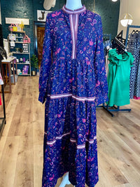 Sincerely Ours Floral Symphony Floral Long Sleeve Dress in blue - women's dress - detail view