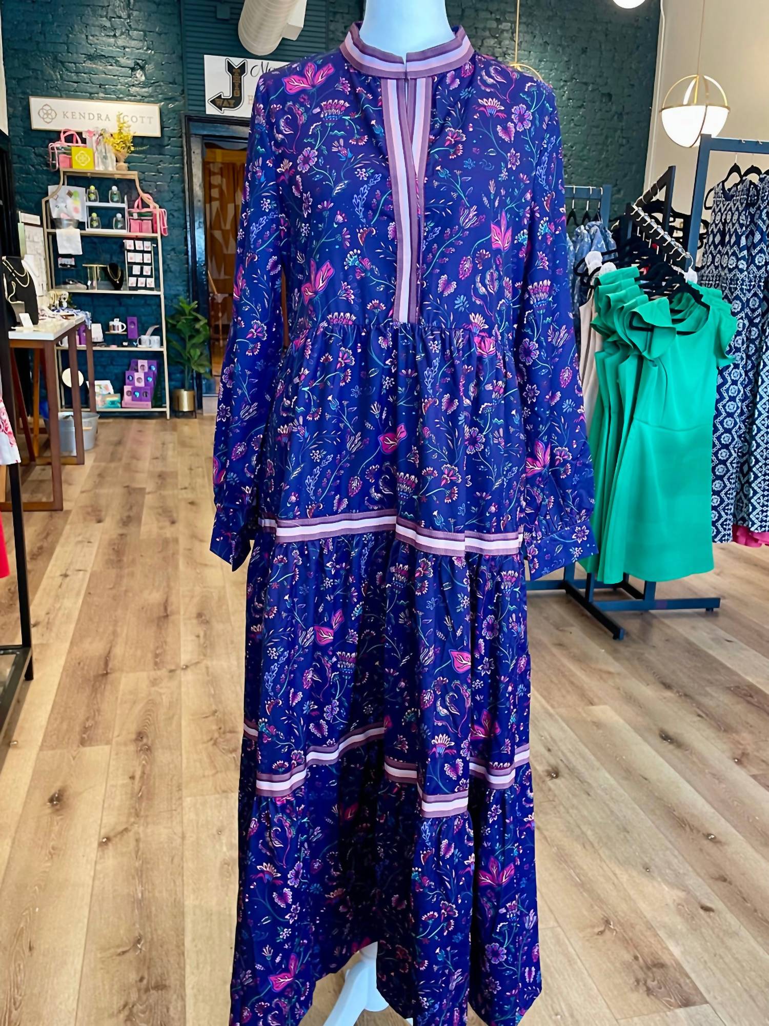 Sincerely Ours Floral Symphony Floral Long Sleeve Dress in blue - women's dress - detail view