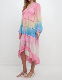 2.7 August Apparel - High Low Tie Dye Color Ruffle Dress