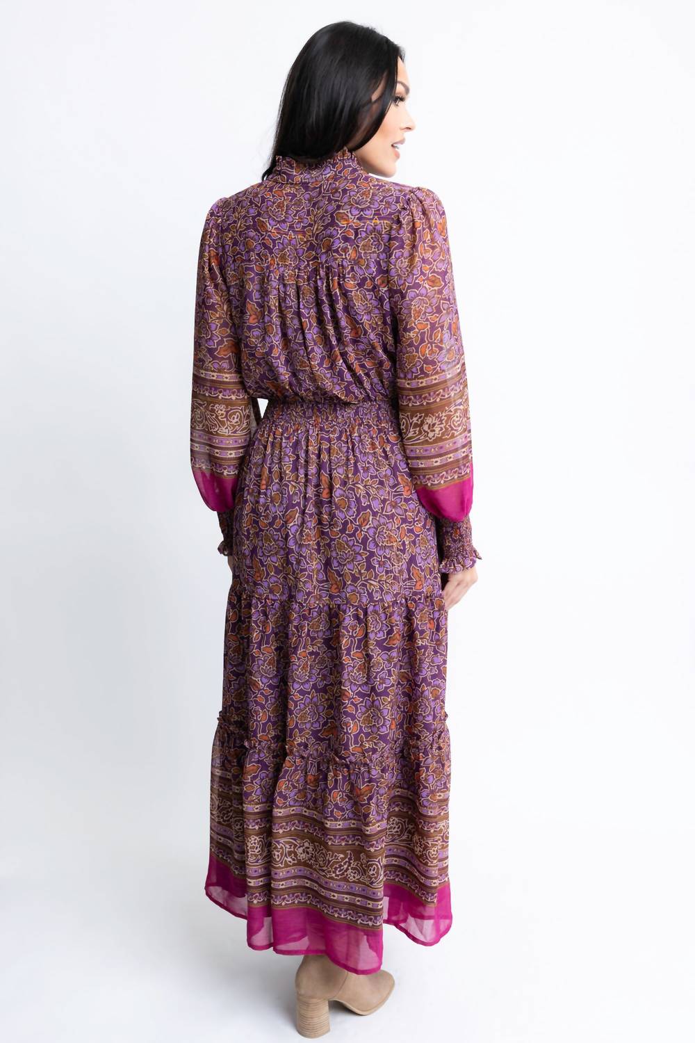 Karlie - Floral Chiffon Metallic Thread Maxi Dress