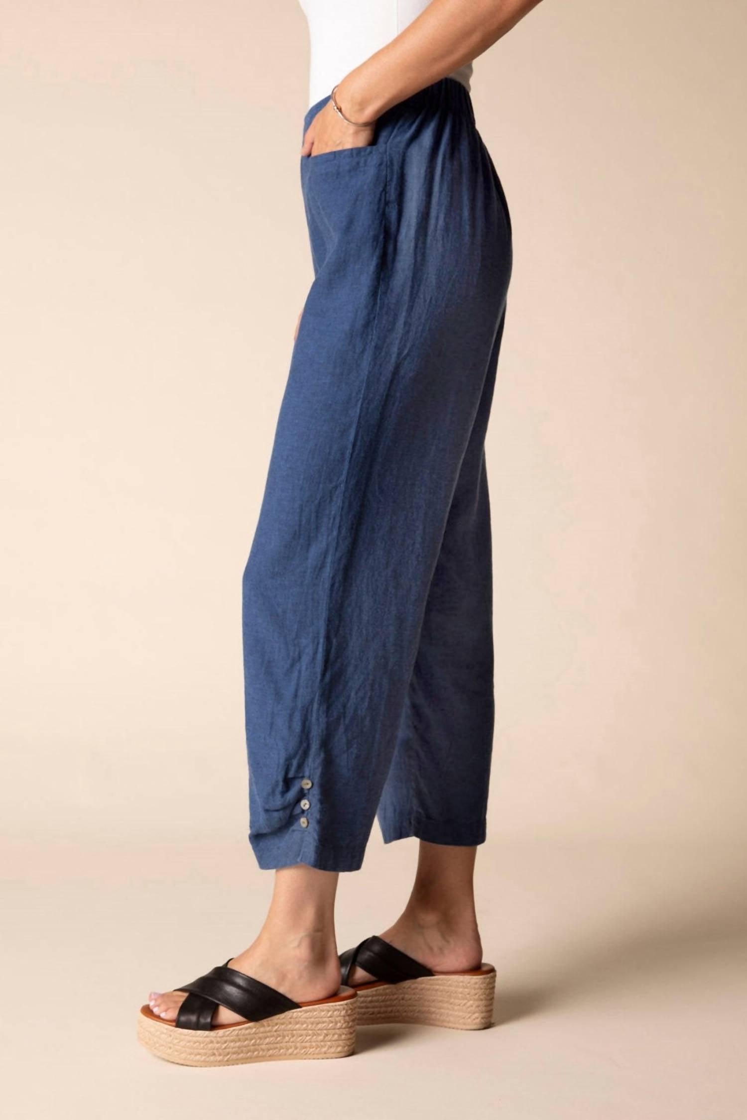 Habitat - Linen Solid Pleat Button Capri Pant