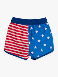 Rufflebutts - Boys Stars & Stripes Dolphin Hem Swim Trunks