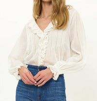 Oliphant Mila Ruffles Top in hepburn cloud - women's long sleeve top