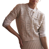 Autumn Cashmere - Short Sleeve Tile Stitch Cardigan