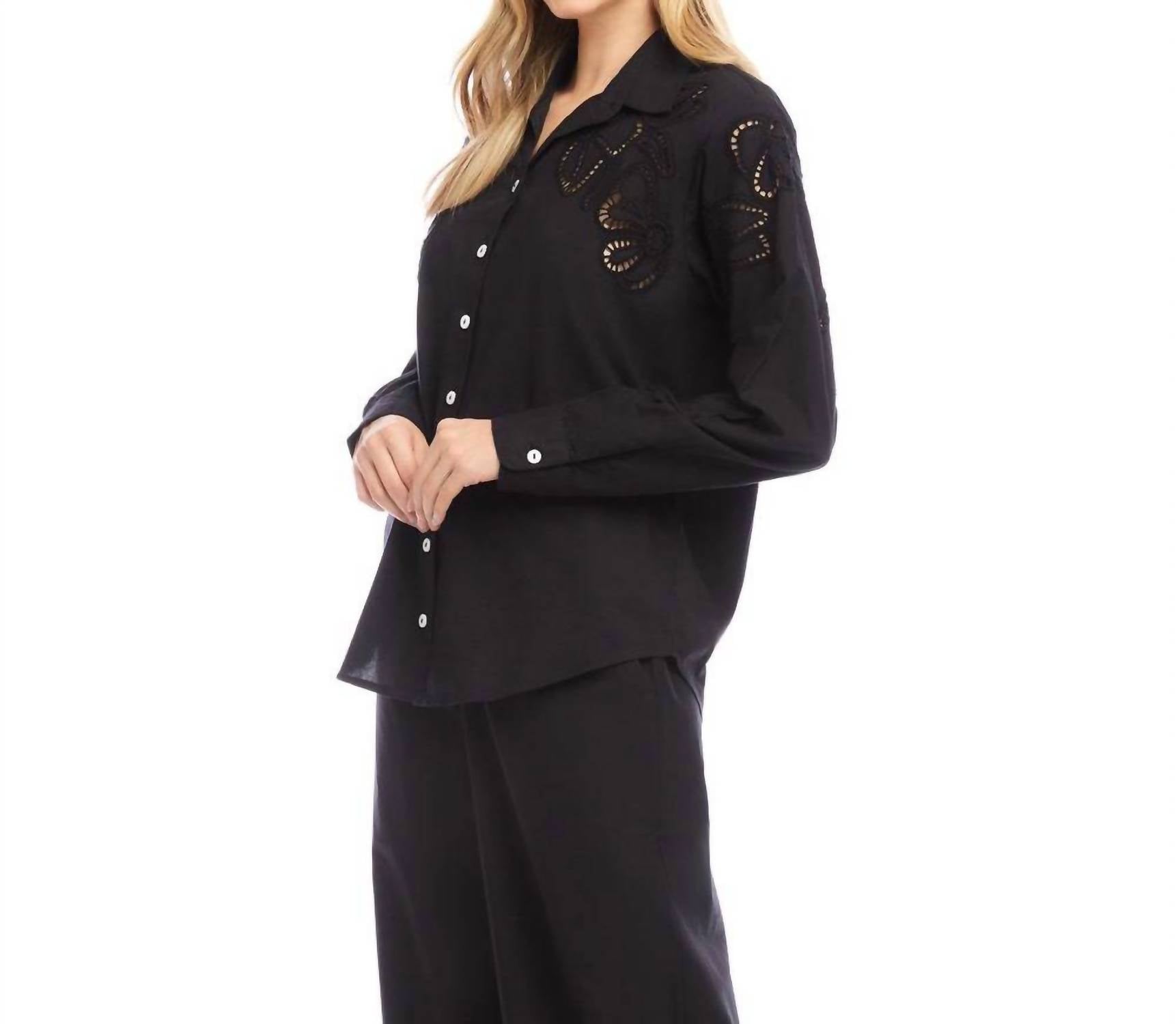 Karen Kane - Long Sleeve Cutout Embroidery Shirt