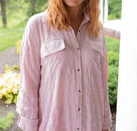 mystree Textured Button Down Shirt Mini Dress in pink - women's dress - view 4