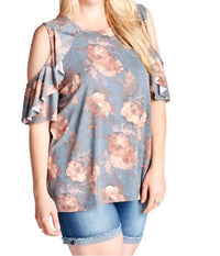 Oddi - Washed Floral Cold Shoulder Top