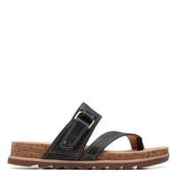 Clarks Women's Yacht Beach Sandal in black leather - women's sandal - detail view