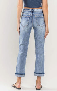 VERVET BY FLYING MONKEY High Rise Cuffed Distressed Paint Boyfriend Jeans in blue - women's jeans - alternate view