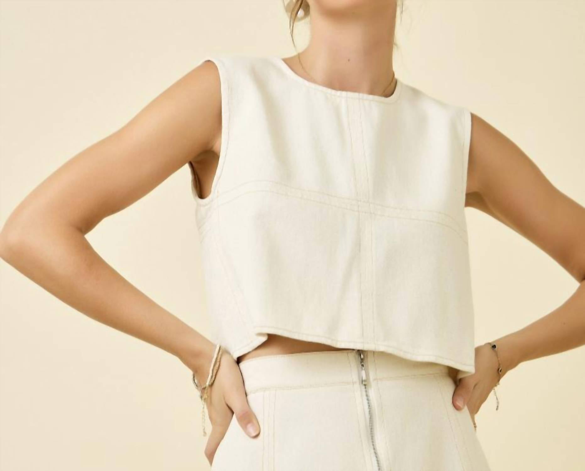 Day + Moon - Denim Crop Top With Back Zipper Detail