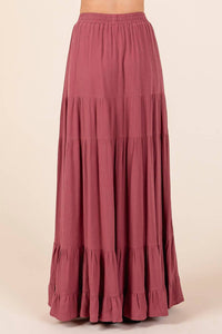 Mittoshop - Tiered Flowy Elastic Waist Lined Maxi Skirt