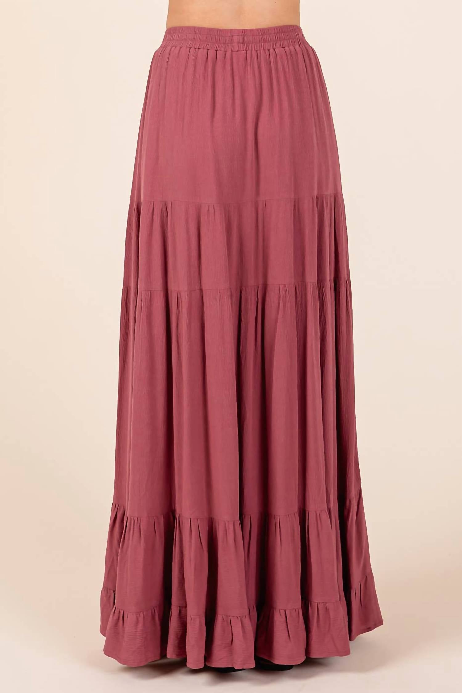 Mittoshop - Tiered Flowy Elastic Waist Lined Maxi Skirt