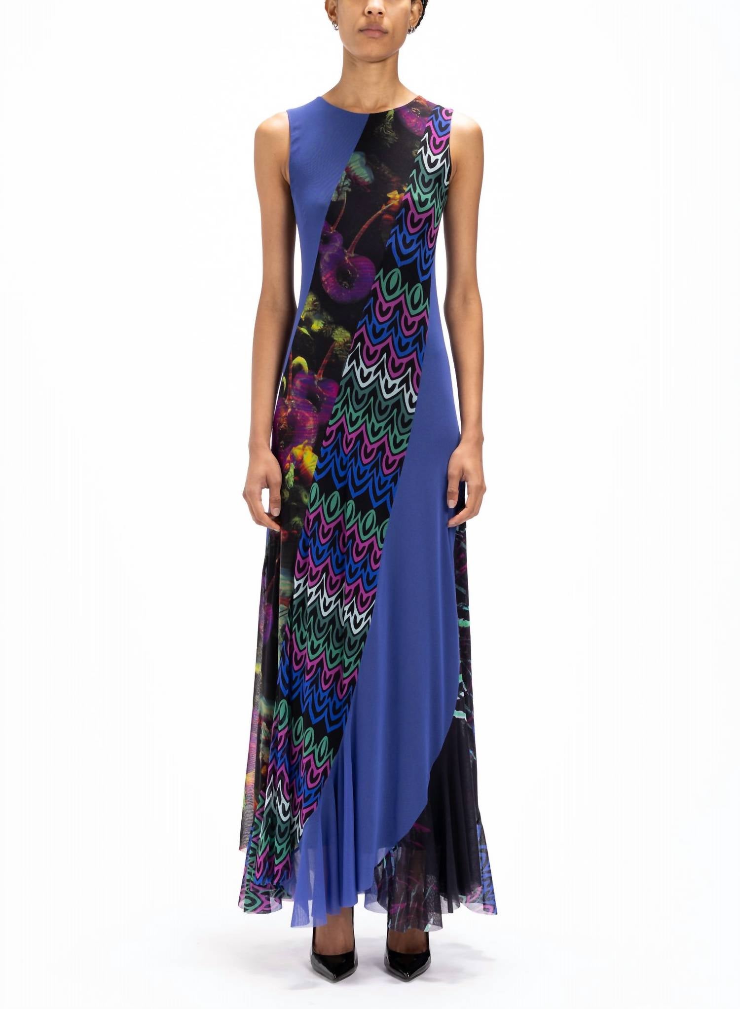 Fuzzi - Printed Mesh Sleeveless Maxi Dress