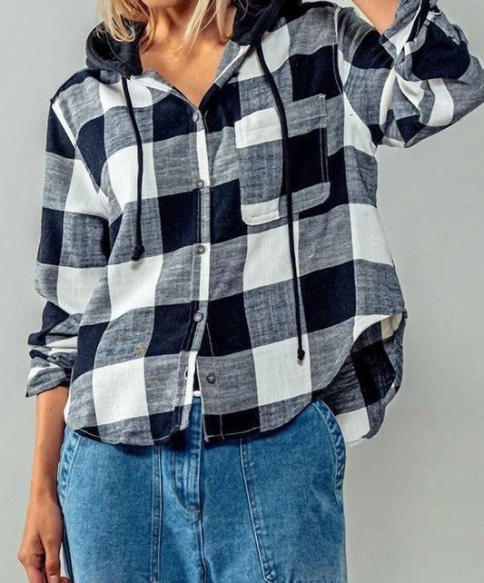 Love Tree - Gingham Shacket With Hood