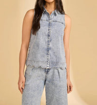 Fdj - Sleeveless Button Front Cotton Shirt