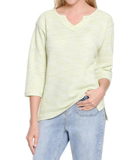 TRU LUXE Notch Neck Textured Knit Blouse in lime - women's blouse