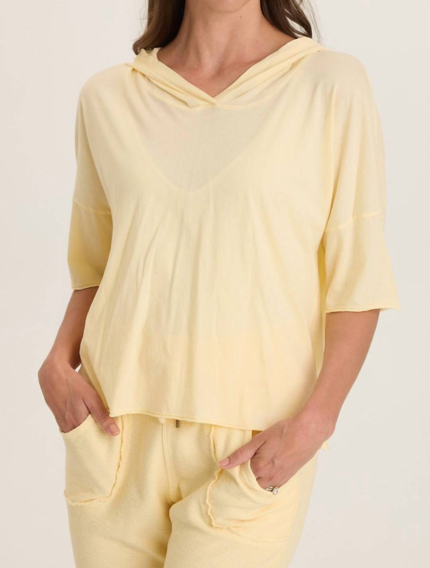 Wearables Lunaria Coen Jersey Short Sleeve Hooded Tee in luscious butter yellow - women's top