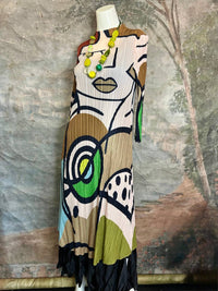 Vanite Couture Women's Picasso Mix Abstract Dress in green mocha - women's dress - detail view