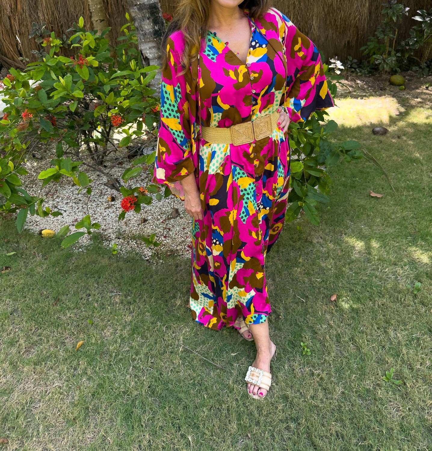 Karlie Boho Bloom Kaftan Maxi Dress in multi - women's dress - detail view