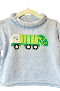 Claver by Acvisa Boys Roll Neck Sweater in garbage truck - kids' sweater - detail view