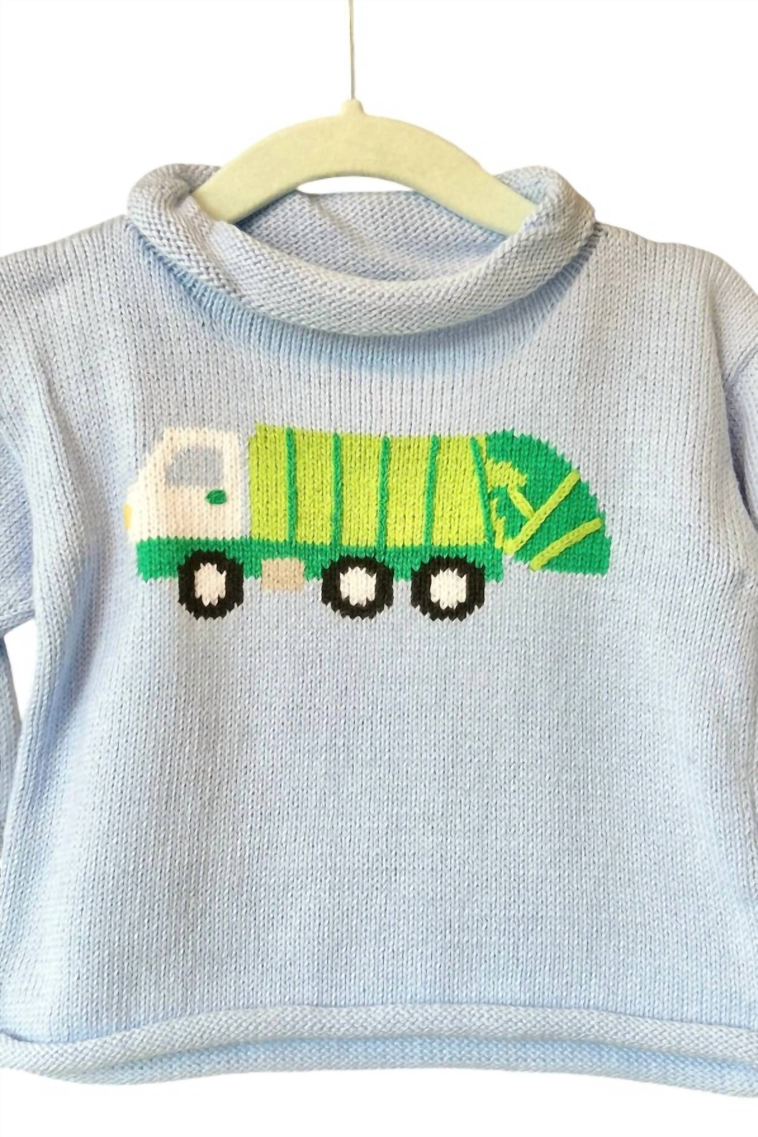 Claver by Acvisa Boys Roll Neck Sweater in garbage truck - kids' sweater - detail view