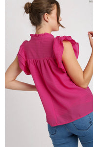 Umgee - Layered Ruffle Sleeve Split Neck Top