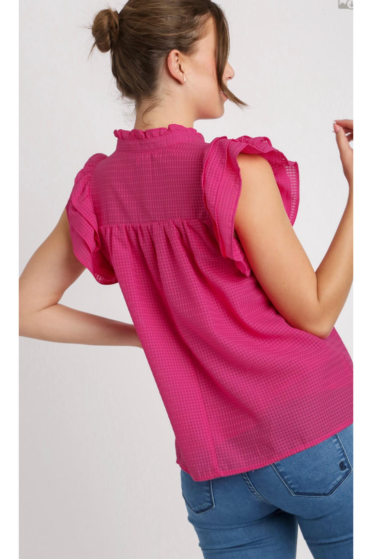 Umgee - Layered Ruffle Sleeve Split Neck Top