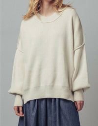 Vine & Love Oversized Cotton Blend Knit Sweater in white - women's sweater
